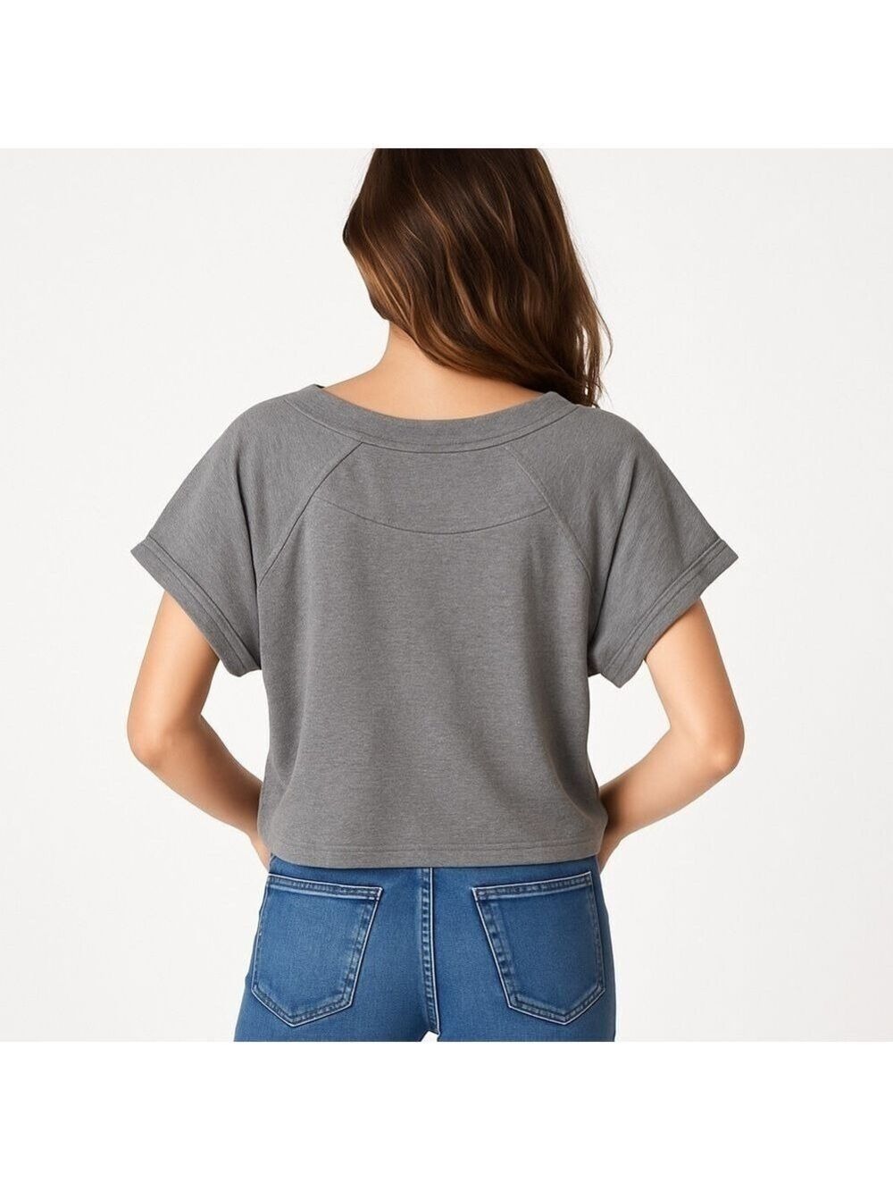 ROMEO & JULIET COUTURE Gray Short Sleeve Sweatshirt w/ Lace Owl Print Size S - Picture 2 of 6